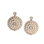 Orecchini Pendenti in Oro Rosa con Rosette di Diamanti - Stile Antico - 01M020