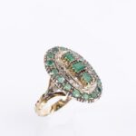 Anello in Argento e Oro Giallo con Diamanti e Smeraldi - Stile Antico - 01M0214