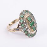 Anello in Argento e Oro Giallo con Diamanti e Smeraldi - Stile Antico - 01M0214