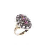 Anello in Argento e Oro Giallo con Diamanti e Rubini - Stile Antico - 01M029
