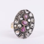 Anello in Argento e Oro Giallo con Diamanti e Rubini - Stile Antico - 01M029