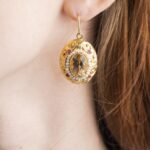 Orecchini Pendenti in Oro Giallo con Perle e Topazio Citrino - Stile Antico - 1211100