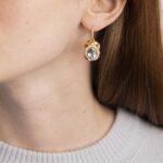 Orecchini Pendenti in Oro Giallo con Perle e Topazio Azzurro - Stile Antico - 770