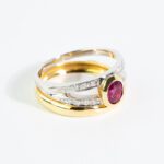 Anello in Oro Giallo e Oro Bianco con Diamanti e Rubino - 0180