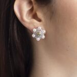 Orecchini Zancan in Oro Bianco con Perle Diamanti e Smeraldo Cabochon - OR408-S3