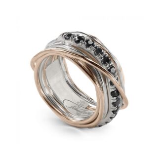 Anello 13 Fili in Argento e Oro Rosa con Diamanti Black - Prezioso Collection - AN113ARBN