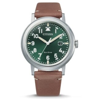 Orologio Eco Drive Solo Tempo Citizen in Acciaio e Pelle - Military - AW1620-13X