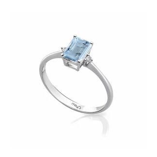 Anello Mey in Oro Bianco con Diamanti e Acquamarina - ANMEY/1OTT