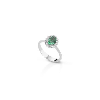 Anello Clesi in Oro Bianco con Diamanti e Smeraldo - 10045