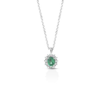 Collana Clesi in Oro Bianco con Diamanti e Smeraldo - 10022