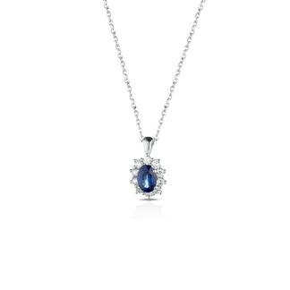 Collana Clesi in Oro Bianco con Diamanti e Zaffiro - 10065