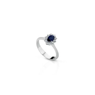 Anello Clesi in Oro Bianco con Diamanti e Zaffiro - 9724