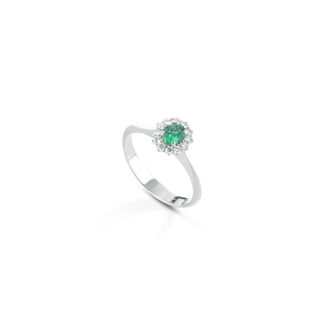 Anello Clesi in Oro Bianco con Diamanti e Smeraldo - 10020