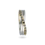 Anello 3 Fili in Oro Giallo e Argento con Diamanti Neri - Classic - AN8AGBN