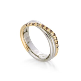 Anello 3 Fili in Oro Giallo e Argento con Diamanti Brown - Classic - AN8AGBR