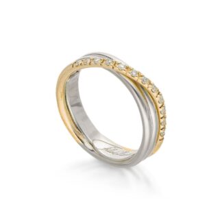 Anello 3 Fili in Oro Giallo e Argento con Diamanti - Classic - AN8AGBT