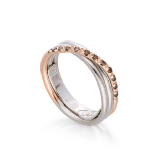 Anello 3 Fili in Oro Rosa e Argento con Diamanti Brown - Classic - AN8ARBR