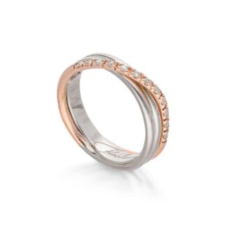 Anello 3 Fili in Oro Rosa e Argento con Diamanti - Classic - AN8ARBT