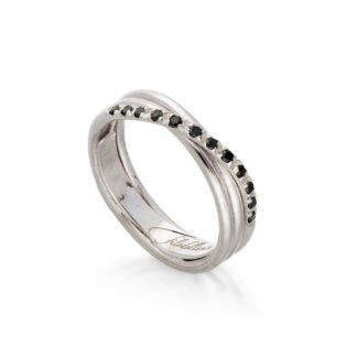 Anello 3 Fili in Oro Bianco con Diamanti Neri - Classic - AN8BBN