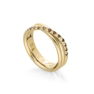 Anello 3 Fili in Oro Giallo con Diamanti Brown - Classic - AN8GBR