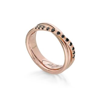 Anello 3 Fili in Oro Rosa con Diamanti Neri - Classic - AN8RBN