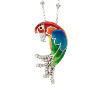 Collana Artlinea in Argento con Smalto e Zirconi Pappagallo Grande - Wild - ZCL1142-MB