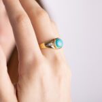 Anello in Oro Giallo con Diamanti e Turchese - 620