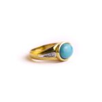 Anello in Oro Giallo con Diamanti e Turchese - 620