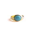 Anello in Oro Giallo con Diamanti e Turchese - 620