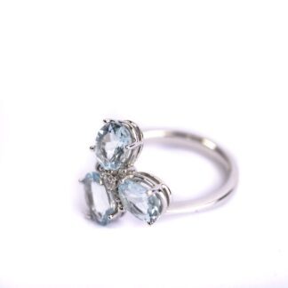 Anello in Oro Bianco con Diamanti e Acquamarina - 6317/1