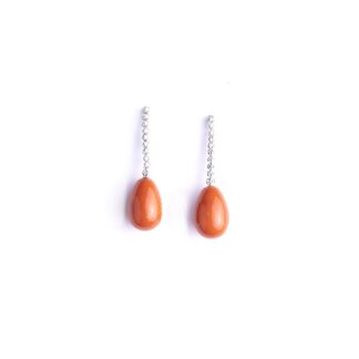 Orecchini Pendenti in Oro Bianco con Corallo e Diamanti - 8000390036