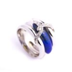Anello a Fascia in Oro Bianco con Diamanti e Lapislazzuli - AN737/721/L
