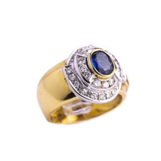 Anello in Oro Giallo con Diamanti e Zaffiro - LTG21
