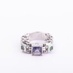 Anello a Maglia in Oro Bianco con Smeraldi e Iolite - AN451Y