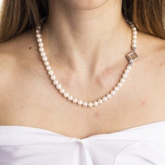 Collana Girocollo in Perle e Oro Bianco con Diamanti - C219M2-5