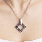 Collana con Ciondolo in Oro Bianco con Smeraldi, Rubini e Zaffiri - OR284-K