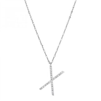 Collana con Lettera Rosato in Argento con Borchie e Zirconi - Cubica - RZCU24
