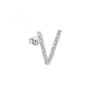 Orecchino con Lettera Rosato in Argento con Borchie e Zirconi - Cubica - RZCU48