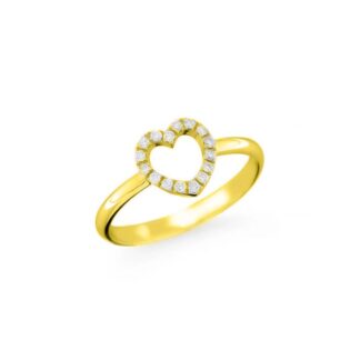 Anello Cuore in Oro Giallo con Diamanti - AN-01064-G