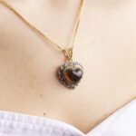 Pendente in Oro Giallo e Argento con Ambra e Rosetta di Diamanti - 28M021