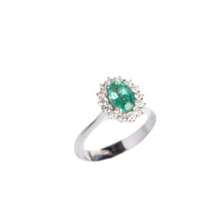 Anello Clesi in Oro Bianco con Diamanti e Smeraldo - 8394