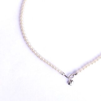 Collana Girocollo in Perle e Gancio a Cuore in Oro Bianco - CLD/01LTG
