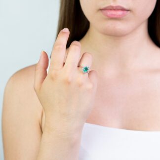 Anello Clesi in Oro Bianco con Diamanti e Smeraldo - 10642