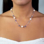 Collana da Donna in Oro Bianco e Rosa con Tanzanite e Perle - G511/1C-351114