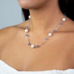 Collana da Donna in Oro Bianco e Rosa con Tanzanite e Perle - G511/1C-351114