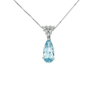 Collana da Donna in Oro Bianco con Diamanti e Acquamarina - 3654
