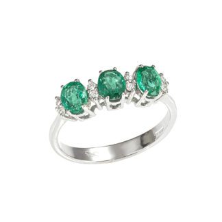 Anello da Donna in Oro Bianco con Diamanti e Smeraldi - 5195
