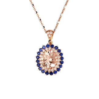 Collana da Donna in Oro Rosa con Diamanti, Zaffiri e Morganite - 5282/C2
