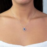 Collana con Pendente in Oro Bianco con Diamanti e Zaffiro - CL2112