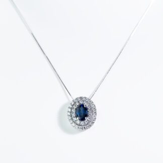 Collana con Pendente in Oro Bianco con Diamanti e Zaffiro - CL2112